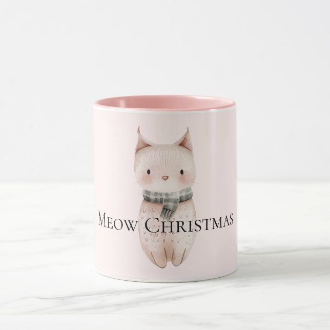 Blush Pink Christmas Cat Mug (Center)
