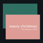 Blush Pink Christmas | Minimalist Clean Simple Holiday Card<br><div class="desc">Simple, stylish "merry christmas" quote greeting card with modern typography in white on a dusky pink background in a minimalist 'scandi' scandinavian design style. The card can be easily personalised with your own holiday greeting, family name and year to make a truly bespoke christmas holiday card for the festive season!...</div>