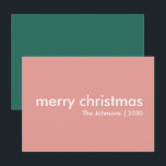 Blush Pink Christmas | Minimalist Clean Simple Holiday Card<br><div class="desc">Simple, stylish "merry christmas" quote greeting card with modern typography in white on a dusky pink background in a minimalist 'scandi' scandinavian design style. The card can be easily personalised with your own holiday greeting, family name and year to make a truly bespoke christmas holiday card for the festive season!...</div>