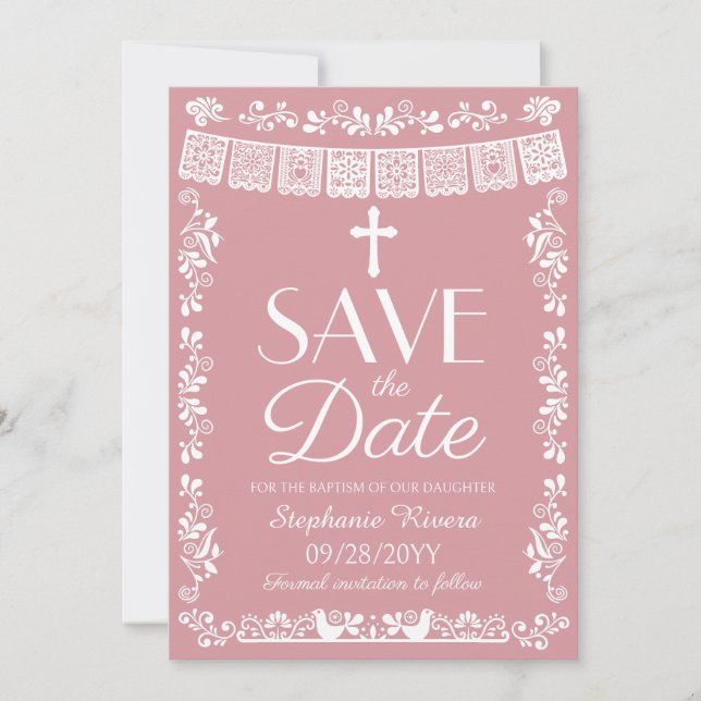 Blush Pink Cielito Lindo Save the Date Baptism Invitation (Front)