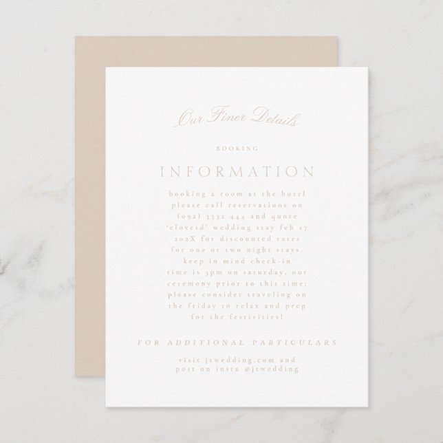 Blush Pink Classic Elegant Formal Wedding Enclosure Card (Front/Back)