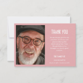 Blush Pink Classic Personalized Photo Funeral  Thank You Card
