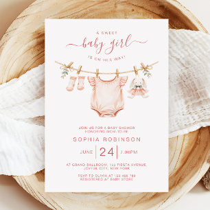 Blush Pink Clothesline Girl Baby Shower Invitation