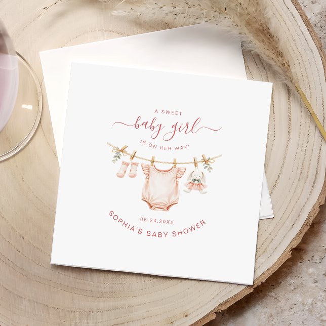 Blush Pink Clothesline Girl Baby Shower Paper Napkin (Creator Uploaded)