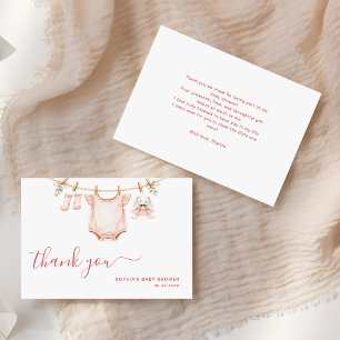 Blush Pink Clothesline Girly Modern Baby Shower Thank You Card