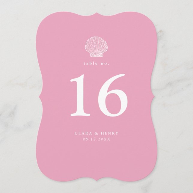 Blush Pink Coastal Wedding Die Cut Table Number (Front)