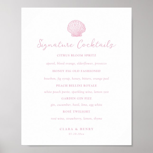 Blush Pink Coastal Wedding Signature Drinks Sign (Front)