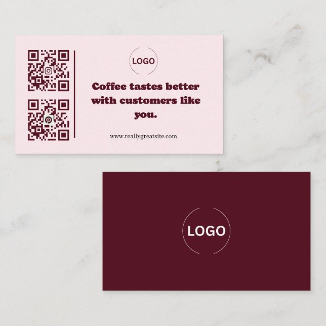 Blush Pink Coffee Shop Business Card QR Code (Front/Back)