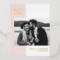 Blush Pink Colour Block Modern Photo Save the Date