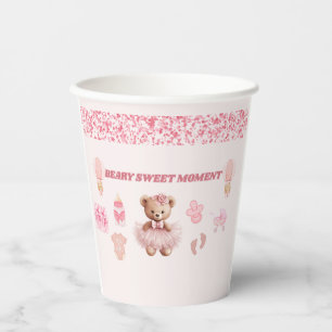 BLUSH PINK CONFETTI  8 OZ BEAR GIRL BABY SHOWER PAPER CUPS