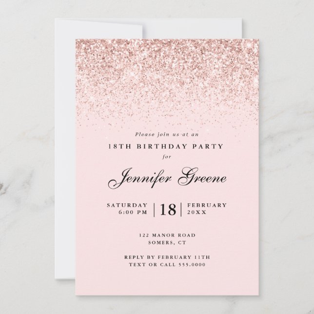 Blush Pink Confetti Glitter, Any Age Birthday Invitation (Front)