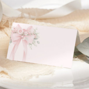 Blush Pink Coquette Bow Floral Place Card