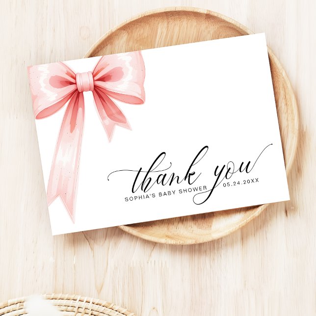 Blush Pink Coquette Bow Modern Baby Shower Thank You Card (Creator Uploaded)