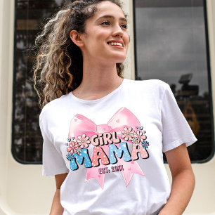 Blush Pink Coquette Bow Watercolor Floral Girl Mom T-Shirt