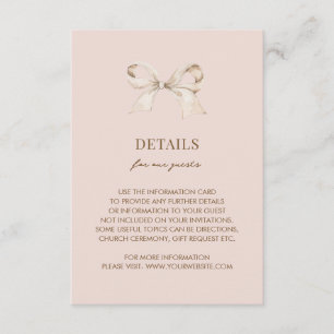 Blush Pink Coquette Bow Wedding Details Enclosure Card
