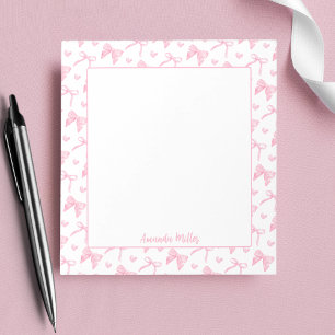 Blush Pink Coquette Bows Hearts Personalized Name Notepad