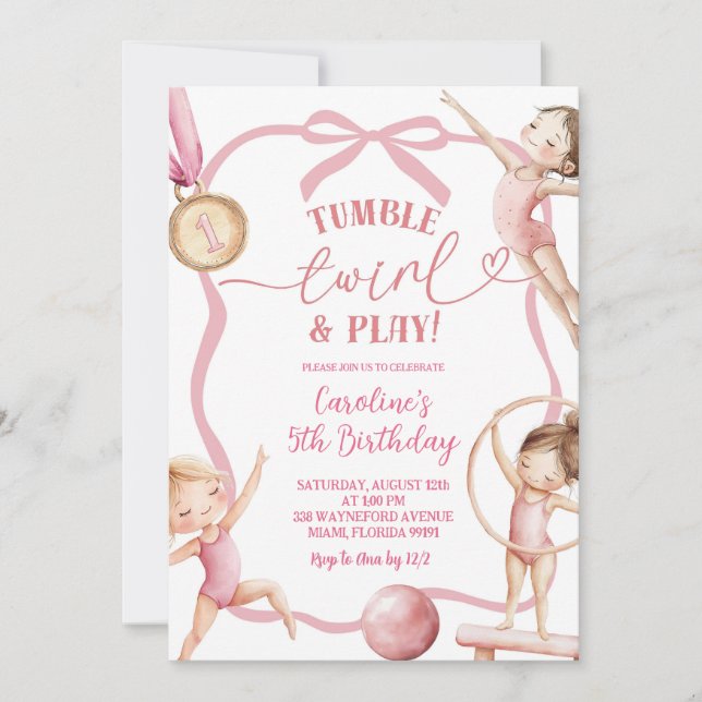 Blush Pink Coquette Gymnastic Medalist Birthday Invitation (Front)