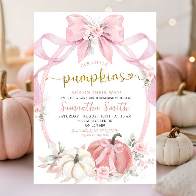 Blush Pink Coquette Pumpkin Twins Baby Shower Invitation (Creator Uploaded)