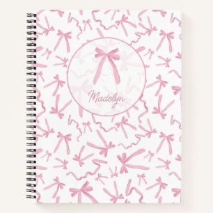 Blush pink coquette ribbon pattern personalised notebook