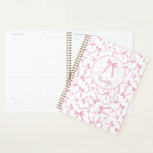 Blush pink coquette ribbon pattern personalised planner