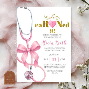 Blush Pink Coquette stethoscope She eaRNed it grad Invitation