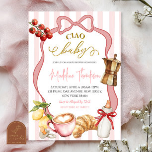 Blush Pink Coquette Stripes Italy Ciao Baby Shower Invitation