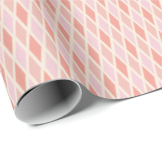 Blush Pink Coral Harlequin Diamond Preppy Ikat Wrapping Paper