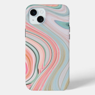 blush pink coral mint green marble swirls rainbow iPhone 15 plus case