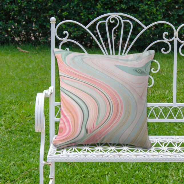 blush pink coral mint green rainbow marble swirls cushion (blush pink coral mint green rainbow marble swirls outdoor pillow)