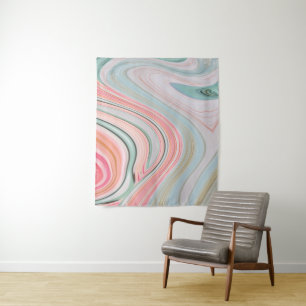 blush pink coral mint green rainbow marble swirls tapestry