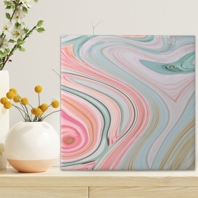 blush pink coral mint green rainbow marble swirls tile (blush pink coral mint green rainbow marble swirls ceramic tile)