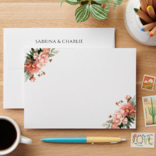 Blush Pink Coral Peony Elegant Wedding  Envelope