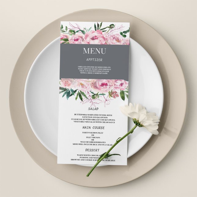 Blush pink coral peony floral summer Wedding Menu (Blush pink coral peony floral summer Wedding Menu)