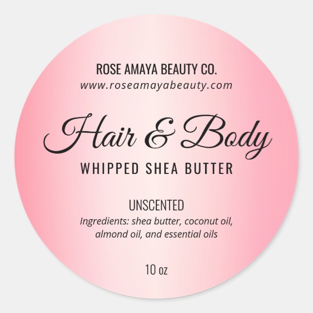 Blush Pink Cosmetic Beauty Body Butter Label (Front)