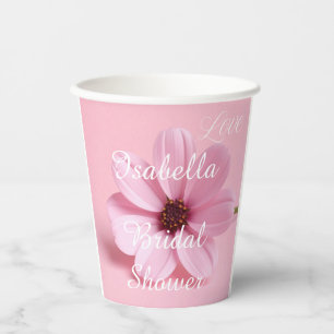 Blush Pink Cosmos Floral Bridal Shower Party Paper Cups