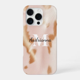 Blush Pink Cowgirl Cowhide Monogram iPhone 16 Pro Case