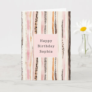 Blush Pink Cream Brown Leopard Animal Birthday Card