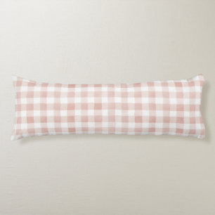 Blush Pink Cream Brown Plaid Stripes Body Cushion