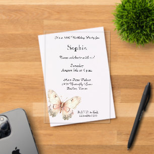 Blush Pink Cream Butterfly Birthday  Acrylic Invitations