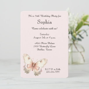 Blush Pink Cream Butterfly Birthday  Invitation