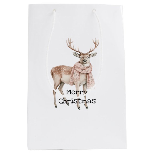 Blush Pink Cream Deer Christmas Medium Gift Bag (Front)