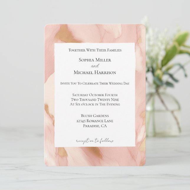 Blush Pink Cream Faux Cowhide Wedding Invitation (Standing Front)