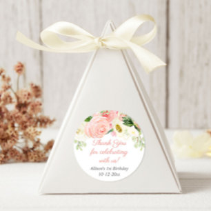 Blush pink cream floral watercolors birthday party classic round sticker