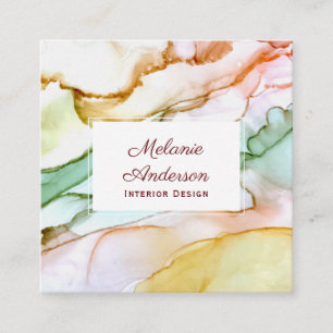 Blush Pink Cream Green Pastel Custom Square Business Card
