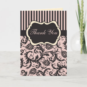 Blush Pink, Cream, Grey Damask Thank You Card II
