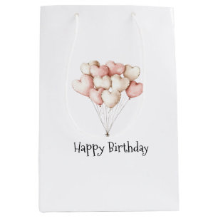 Blush Pink Cream Hearts Balloons Birthday   Medium Gift Bag