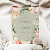 Blush Pink Cream Peony Floral Leaves Bridal Shower