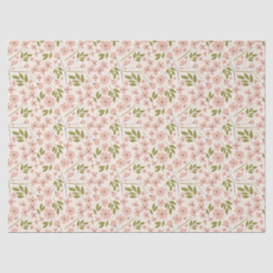 Blush Pink, Cream Spring Floral Patterned Tissue Paper