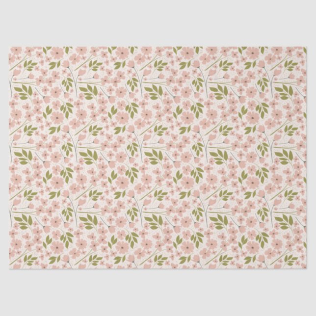 Blush Pink, Cream Spring Floral Patterned Tissue Paper (Front)