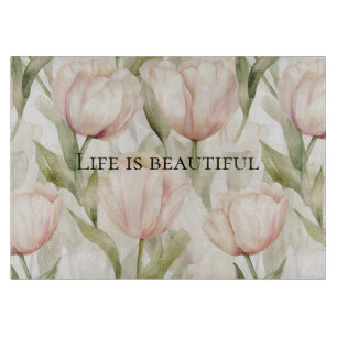 Blush Pink Cream Tulips Floral Bridal Shower Cutting Board